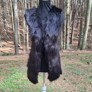 White House Black Market  Black Faux Fur Sweater Vest XS